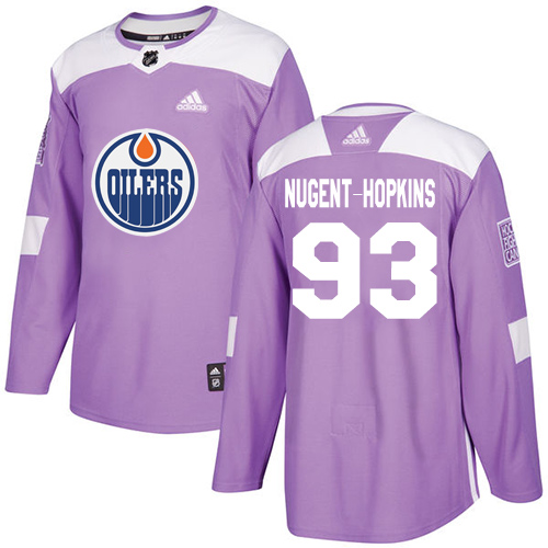 Adidas Oilers #93 Ryan Nugent-Hopkins Purple Authentic Fights Cancer Stitched Youth NHL Jersey